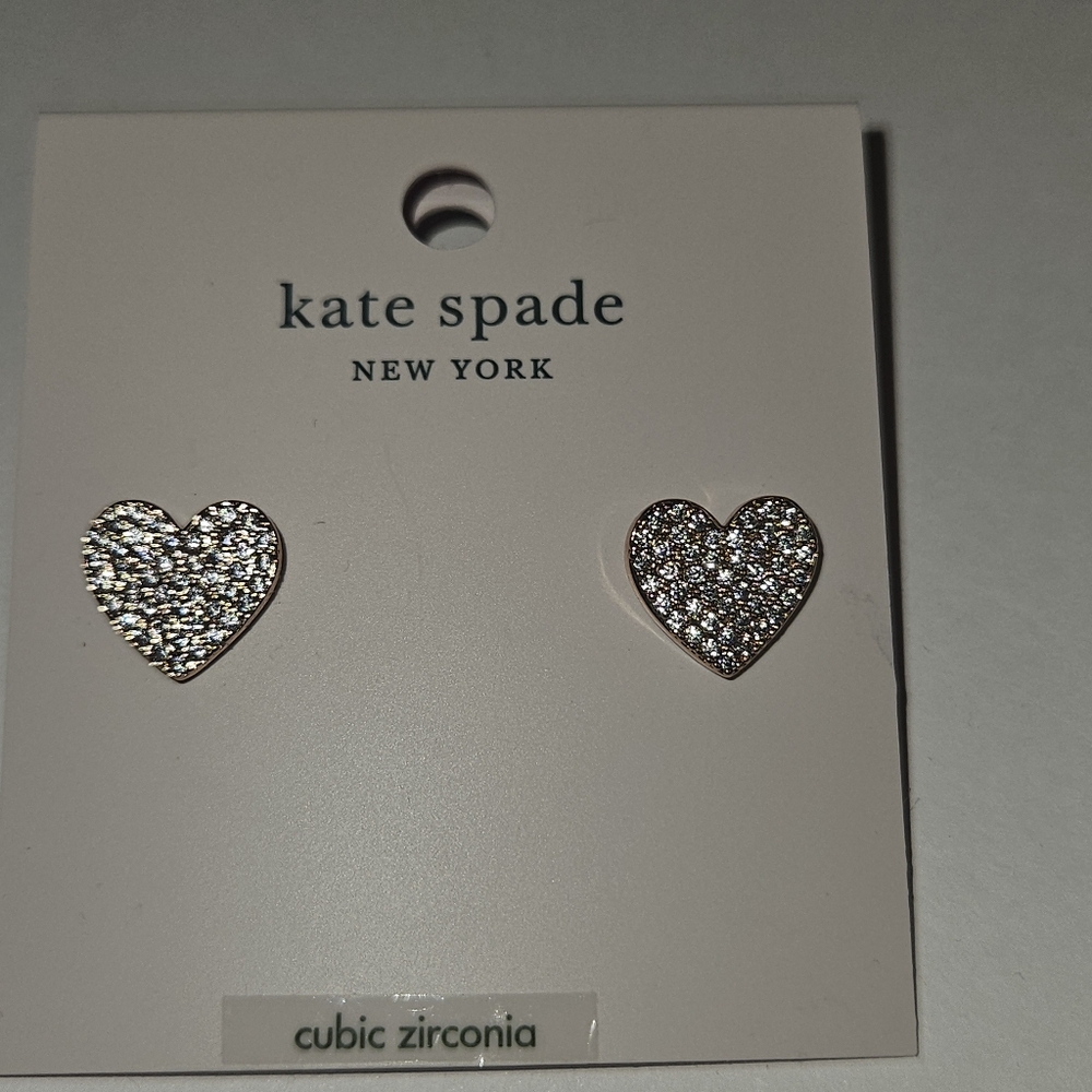 Kate spade rose gold heart earrings with cubic zirconia - Picture 2 of 7